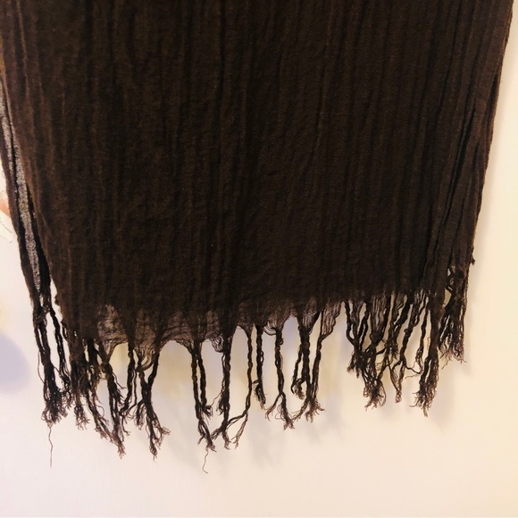 Gap Scarf Brown Oblong Fringed Edge Airy Crinkle Cotton Blend Long Wrap - Picture 9 of 14